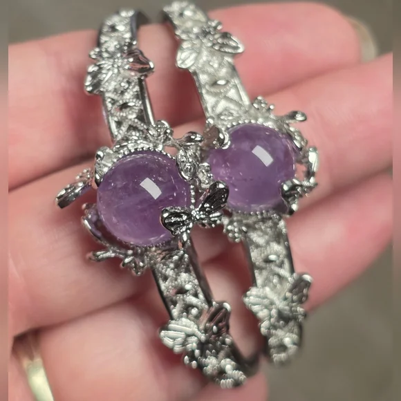 Amethyst Dragonfly Fidget Bangle Bracelet – Adjustable Spinner Cuff - Picture 3 of 5